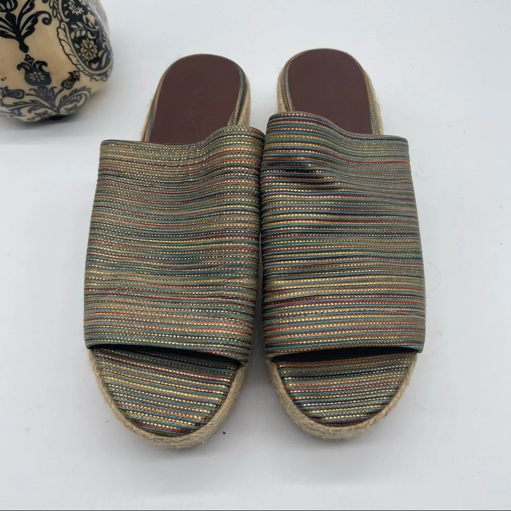 Vince Multi Color Platform Slide Sandals Slip‎ On Shoes Leather